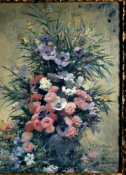 Bukett av anemoner Målning av Edouard Debat Ponsan (1847-1913). 1888. Rundturer, Konstmuseet