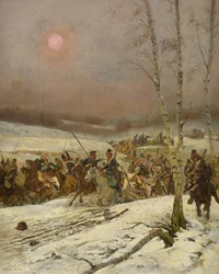 Kosacker attackerar en skvadron av hedersvakterna, ca. 1910
