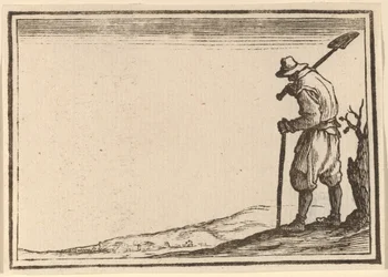 Bonde med spade på axeln