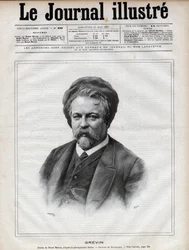Alfred Grevin (1827-1892) skulptör, serietecknare, serietecknare, serietecknare och designer av franska teaterkostymer - Gravyr av Navellier efter Nadars foto i "The Illustrous Journal" från 1892