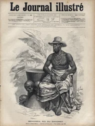 Porträtt av Behanzin (1844-1900), kung av Dahomey (Benin) - Gravyr av Navellier i "The Illustrous Diary"" från 1892