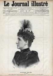 Porträtt av Nellie Melba (Helen Porter Mitchell, dit) (1861-1931), australiensisk sopran - Gravyr av Navellier i "The Illustrous Journal" från 1891