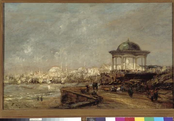 Kiosk i Stamboul i Istanbul (Konstantinopel) i Turkiet Målning av Edouard Jacques Dufeu (1840-1900) Obligatoriskt omnämnande: Collection fondation regards de Provence, Marseille