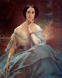 Porträtt av grevinnan Hallez Claparede, hedersdam av imponen Eugenie (1826-1920) Målning av Edouard Louis Dubufe (1820-1883)