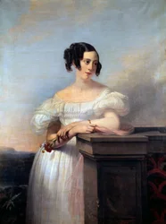 Porträtt av en flicka med nejlikamålningen av Edouard Louis Dubufe (1820-1883) 1800-talets Rouen, Musee des Beaux Arts