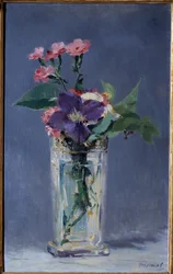 Nejlikor och klematiter i en kristallvas Målning av Edouard Manet (1832-1883) 1882 Dim. 0,56x0,35 m Paris, musee d