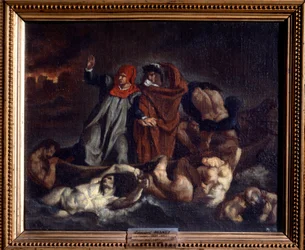 Dantes båt eller Dante och Vergilius i underjorden Målning av Edouard Manet (1832-1883) av Eugene Delacroix. 1854 Sön. 0,38 X 0,46 m Lyon, Museum of Fine Arts.