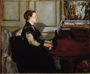 Porträtt av Madame Manet (Suzanne Leenhoff) vid pianot (olja på duk