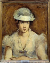 Porträtt av Mademoiselle Gauthier Lathuille Målning av Edouard Manet (1832-1883) 1878 Sön. 0,51 x 0,50 m Lyon, Museum of Fine Arts