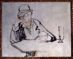 Porträtt av den irländske romanförfattaren Georges Moore (1852-1933) på kafé, teckning av Édouard Manet (1832-1883), 1879, New York, Museum of Modern Art