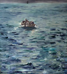 Rocheforts flykt. Henri de Rochefort Fransk författare (1831-1913) deporterad till Ducos-halvön i Nya Kaledonien rymde i mars 1874 med Grousset et et Pain. Målning av Edouard Manet (1832-1883)
