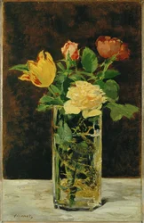 Ros och tulpan (olja på duk)