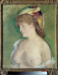 Blondinen med topless målning av Edouard Manet (1832-1883)
