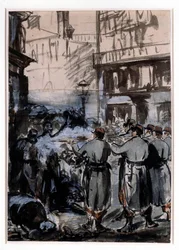 Stad 1871: "" barrikaden"" Teckning av Edouard Manet (1832-1883) 1871 Dim. 46,2 x 32,5 m