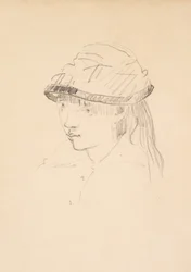 Ung flicka i rund hatt, 1878-79 (grafit på papper)