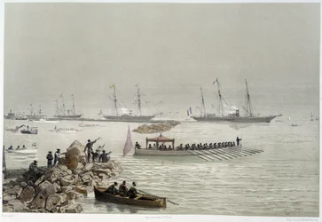 Suveränernas ankomst till Suez i "" Invigning av Suezkanalen av G. Nicole. 1869