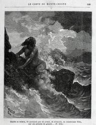 Dantès undkom simning - Gravyr av Riou, i "Le Comte de Monte-Cristo"" av A. Dumas, ed. Jules Rouff & Cie