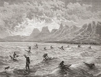 Hawaiians surfar, illustration från 