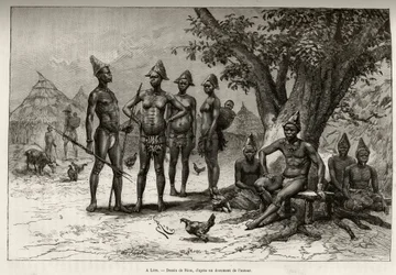 I Lera (eller Dera, Niger), typer av Mandes. Gravyr av Riou, för att illustrera historien "" Från Niger till Guineebukten"" av kapten Louis Gustave Binger (1856-1936), 1887-1889, i Le tour du monde, nouveau journal des voyages, under ledning av