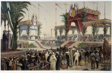 La Tribune des suvereigns i "" Invigning av Suezkanalen av G. Nicole. 1869