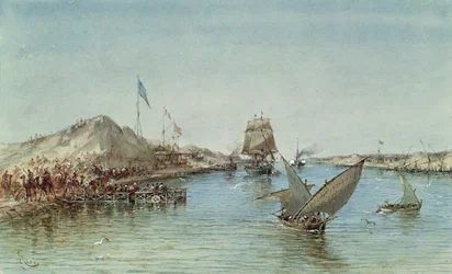 Frakt på Suezkanalen, från ett souveniralbum till minne av kejsarinnan Eugenies resa (1826-1920) vid invigningen 1869 (wc på papper)
