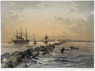 Utsikt över kanalen i "" Invigning av Canal de suez av G. Nicole. 1869