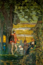 Griselidis Illustration av berättelsen av Charles Perrault, Paris 1900-talet, komedi av Champs Elysees (olja på duk)