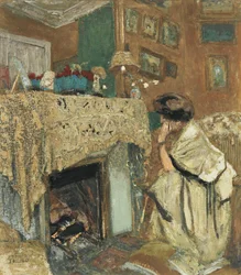 Madame Hessel vid den öppna spisen, 1917-1918