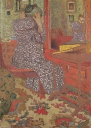Madame Vuillard arrangerar sitt hår, 1900 (bräda)