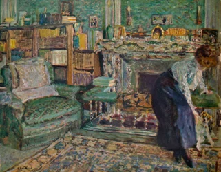Marguerite Chapin i sin lägenhet med sin hund, 1910