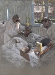 Kardiologen Henri Vaquez (1860-1936) och hans assistent, doktor Parvu, vid la Pitie, ca 1918-21 (pastellfärgad på papper)