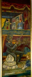Guignol Theatre En violinist och en dockteater (detalj) 1900-talet (olja på duk)