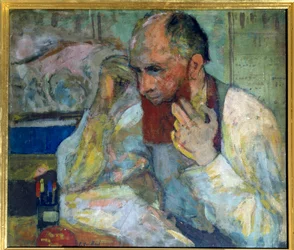 Komikern Aurelien Lugne Poe (Lugne-Poe) (1869-1940) sminkar sig, 1900-talets Paris, Komedi av Champs Elysees (olja på duk)