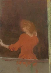 Kvinna i rött, ca 1890-91 (pastell på kartong)