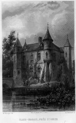 Clair-kärr (Clair-Marais eller Clairmarais) nära Saint Omer (Saint Omer), Pas-de-Calais, regionen Nord-Pas-de-Calais (Nord Pas de Calais), Frankrike. Gravyr av Willmann i "Ancient and Modern France"" av Jean-Bernard Mary-Lafon (Jean Bernard Mary Lafon)
