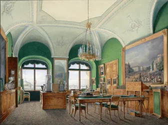 Interiörer av Vinterpalatset. Den stora studien av kejsar Nicholas I, 1860-talet