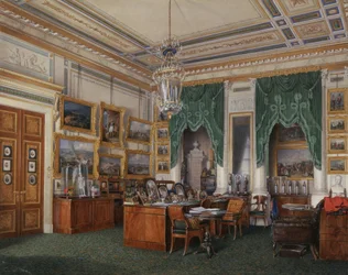 Interiörer av Vinterpalatset. Studien av kejsar Alexander II, 1857