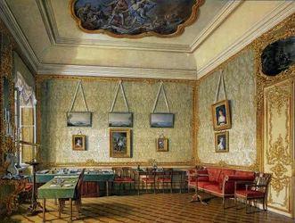 Den arbetande eller lilla studien av kejsar Alexander I vid det stora palatset i Tsarskoye Selo, 1875