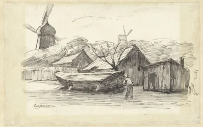 Båt, hus och en väderkvarn