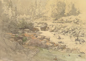Landskap med klippor i en flod nära Kronau, 1800-tidigt 1900-tal.