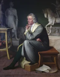 Bertel Thorvaldsen i sin ateljé i Rom, 1834