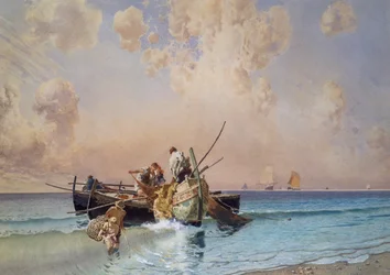 Tillbaka från fisket, av Eduardo Dalbono (1841-1915), olja på duk, 53x73 cm