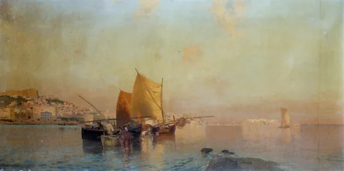 Neapel hamn med båtar