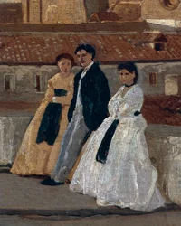 Terrassen, av Edoardo Dalbono (1841-1915), olja på panel, 45x30 cm. Detalj.