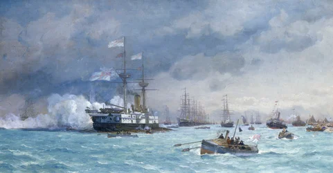 HMS "Edinburgh" på torpedövning, ca 1887 (olja på duk)