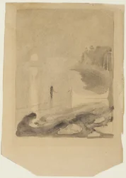 En båt bunden till en brygga, 1892