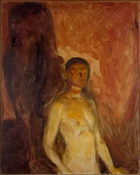 Självporträtt i helvetet, målning av Edvard Munch (1863-1944), cirka 1895. 81,5 x 65,5 cm, Oslo, Kommunes Kunstsamlinger, Munch-Museet (Musée Munch)