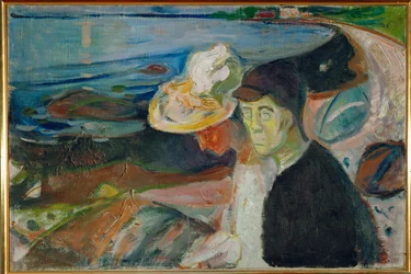 Två personer på stranden (målning på duk)