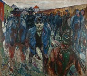 Arbetare på väg hem par Munch, Edvard (1863-1944). Olja på duk, storlek: 227x201