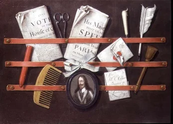 Brevställ med dokument och miniatyr av Charles I